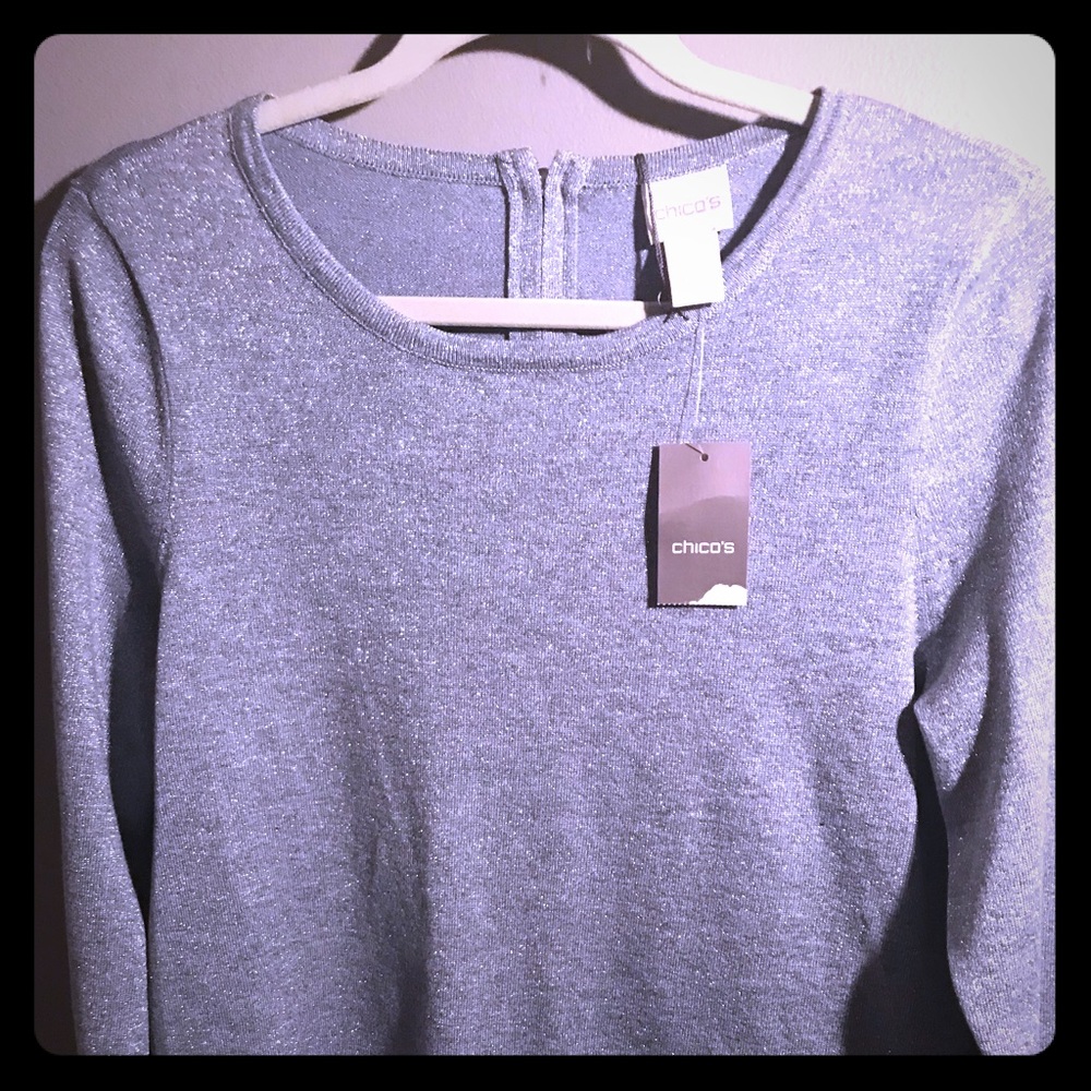 NWT Silver metallic Chico’s crew neck sweater.